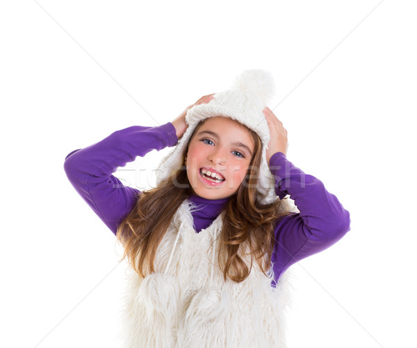 blue eyes happy child kid girl with white winter cap Stock photo © lunamarina