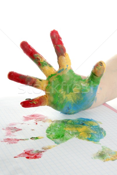 Stockfoto: Kleurrijk · kinderen · hand · geschilderd · witte · verf