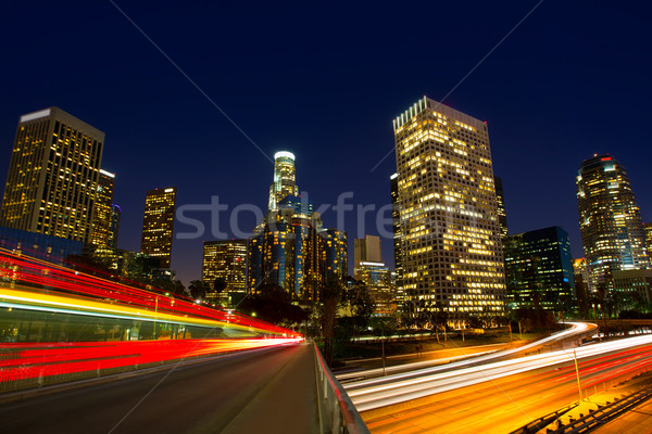 [[stock_photo]]: Centre-ville · la · nuit · Los · Angeles · coucher · du · soleil · Skyline