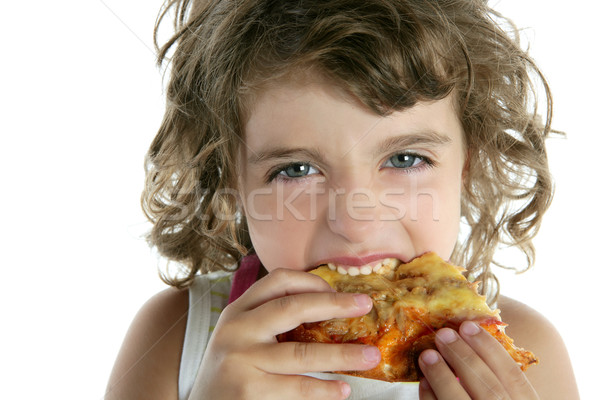 little girl eating hungry pizza closeup portrait Stock photo © lunamarina