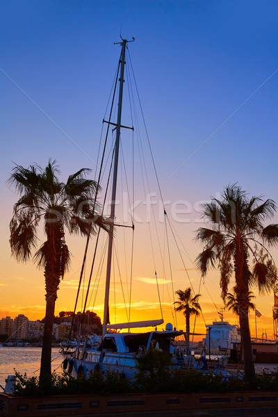Denia sunset in Marina boats Mediterranean Spain Stock photo © lunamarina