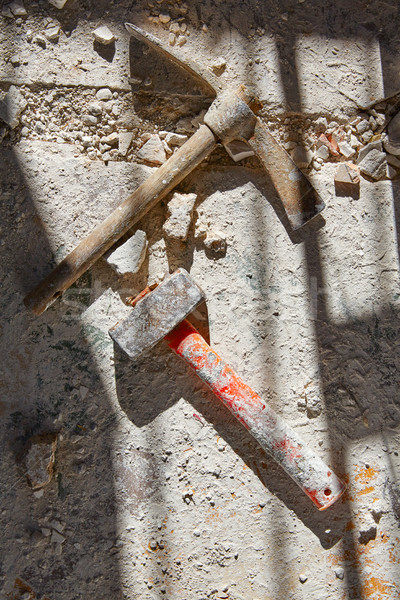 Stock photo: Mason tools on debris background