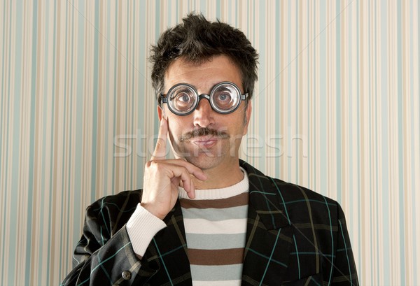 crazy nerd man myopic thinking funny gesture Stock photo © lunamarina