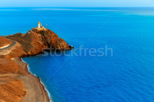 Foto stock: Farol · pôr · do · sol · Espanha · mediterrânico · mar · água