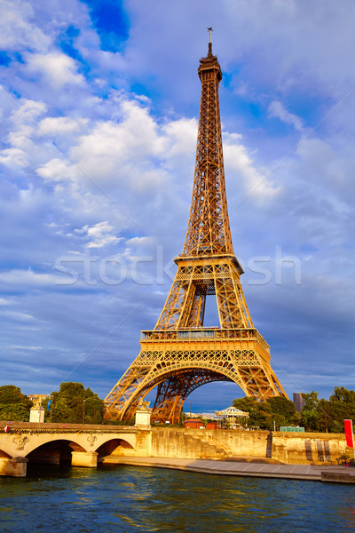Stockfoto: Eiffeltoren · zonsondergang · Parijs · Frankrijk · hemel · gebouw