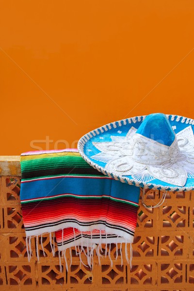 charro mariachi blue mexican hat serape poncho Stock photo © lunamarina
