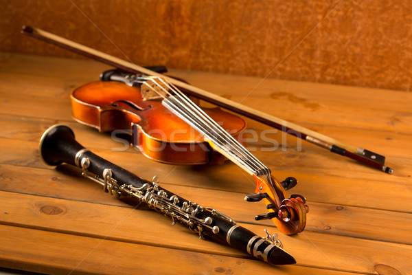 Classic music violin and clarinet in vintage wood Stock photo © lunamarina
