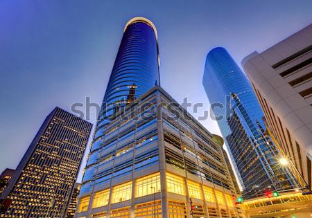 Houston şehir merkezinde ufuk çizgisi gün batımı Teksas modern Stok fotoğraf © lunamarina