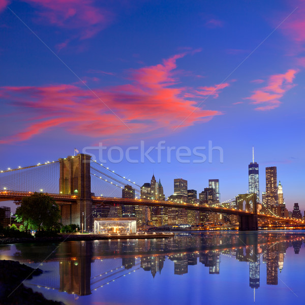 Brooklyn Bridge sunset New York Manhattan Stock photo © lunamarina