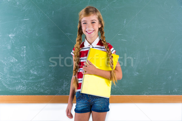 Szőke iskolás lány diák spirál notebook fonatok Stock fotó © lunamarina