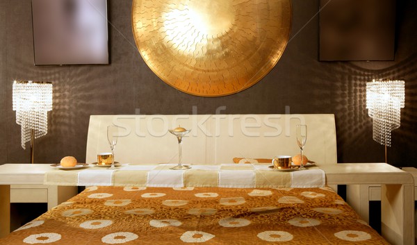 Stock foto: Asian · modernen · Schlafzimmer · Frühstück · Luxus · Tabelle