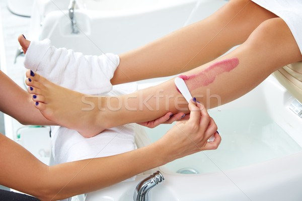 Stock photo: foot scrub pedicure woman leg in nail salon