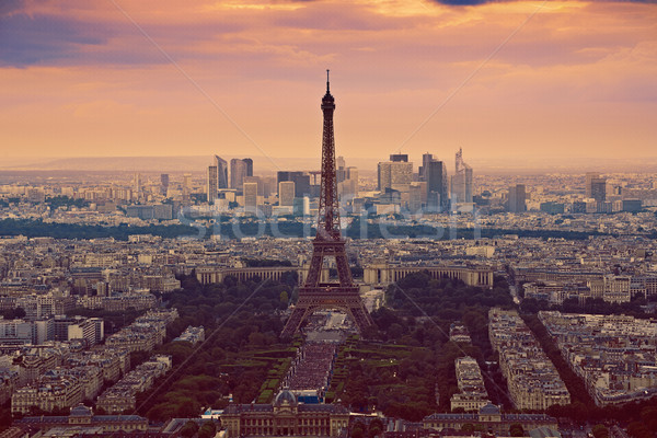 Сток-фото: Эйфелева · башня · Париж · антенна · закат · Франция · небе
