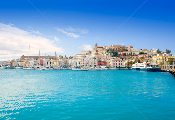 Eivissa Ibiza town with church under blue sky Stock photo © lunamarina