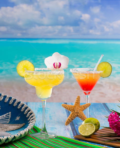 Stock photo: Cocktails Margarita and sex on the beach on blue CaribbeanCockta