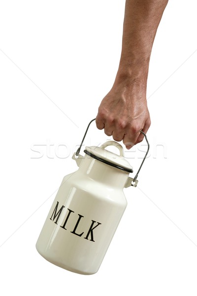 Mleka puli urna rolnik ręce odizolowany Zdjęcia stock © lunamarina