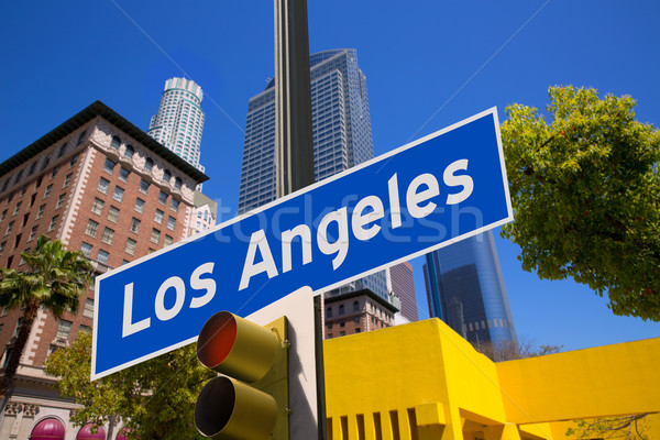LA Los Angeles sign in redlight photo mount on downtown Stock photo © lunamarina