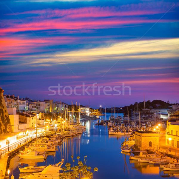 Ciutadella Menorca marina Port sunset town hall and cathedral  Stock photo © lunamarina