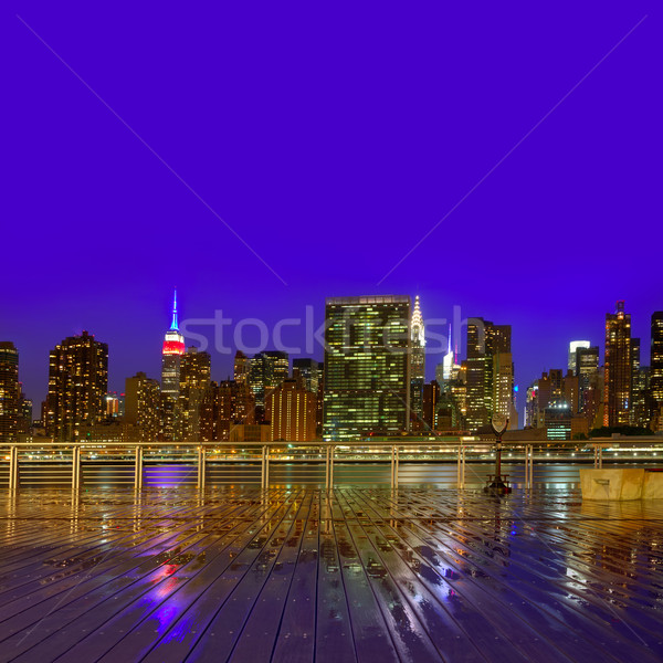 Manhattan Нью-Йорк закат Skyline дождливый сумерки Сток-фото © lunamarina