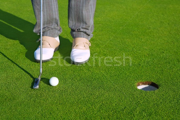 Golf green hole course man putting short ball Stock photo © lunamarina