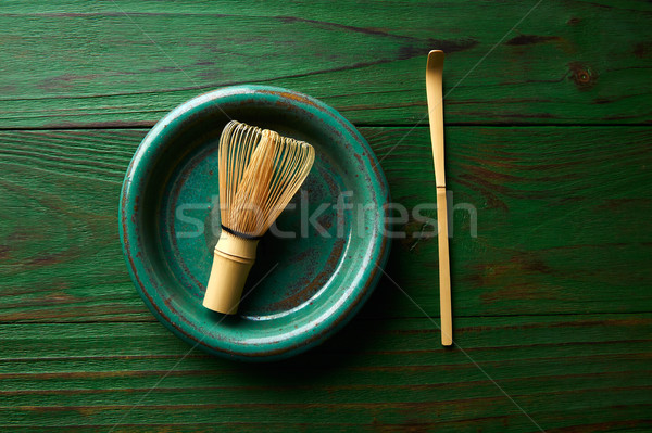 Matcha tea bamboo whisk chasen and spoon Stock photo © lunamarina