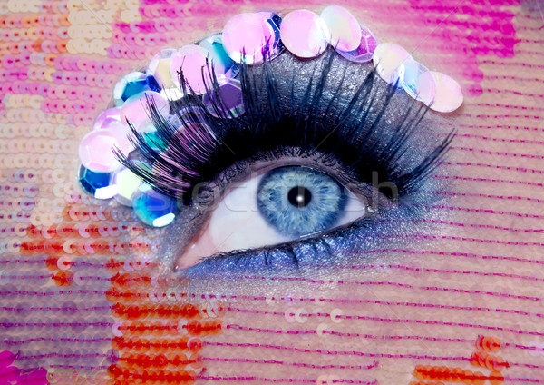 Blue eye macro closeup makeup sequins colorful Stock photo © lunamarina