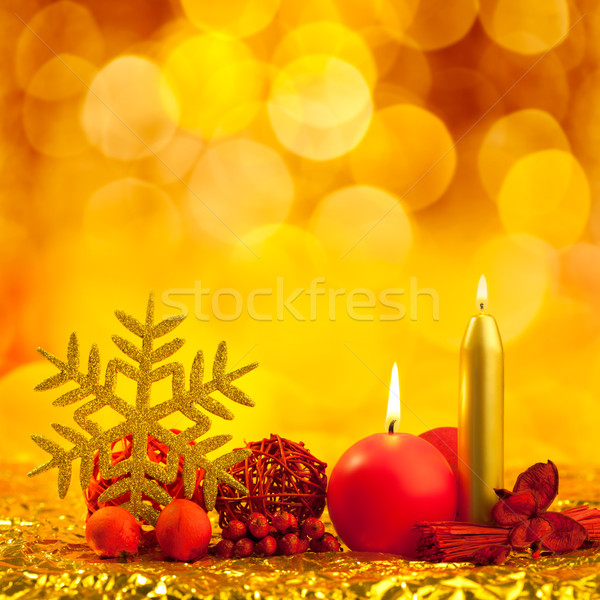 christmas golden snowflake with red candles Stock photo © lunamarina