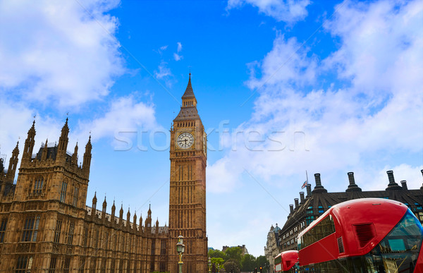 Big Ben Clock Tower with London Bus Stock photo © lunamarina