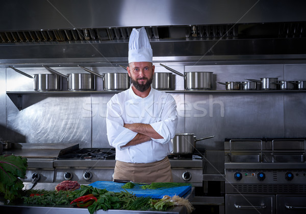 Foto stock: Chef · retrato · barba · restaurante · cozinha · mão