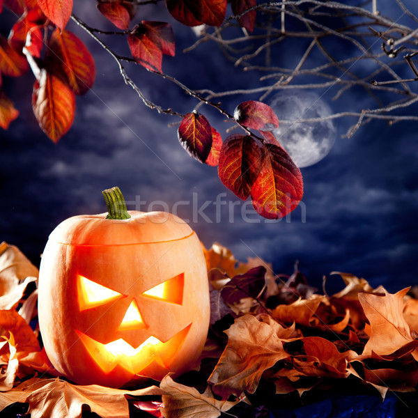 halloween lantern pumpkin  in dark sky clouds Stock photo © lunamarina