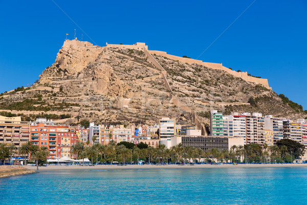 Alicante Postiguet beach and castle Santa Barbara in Spain Stock photo © lunamarina