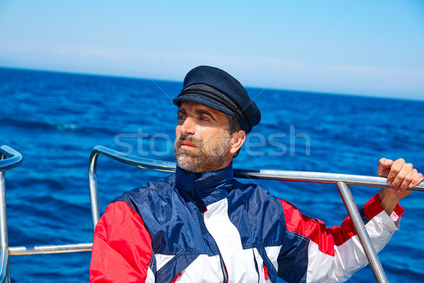 ストックフォト: あごひげ · 船乗り · キャップ · 男 · セーリング · 海