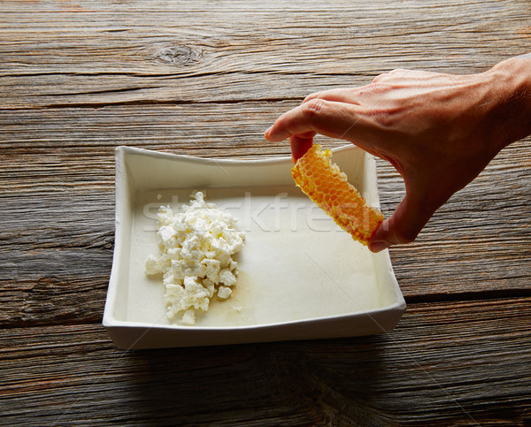 Süzme peynir bal petek tatlı şef el Stok fotoğraf © lunamarina
