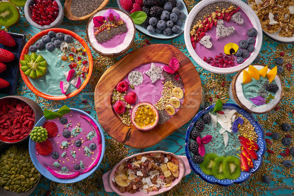 Acai bowl smoothie and Spirulina algae with berries Stock photo © lunamarina