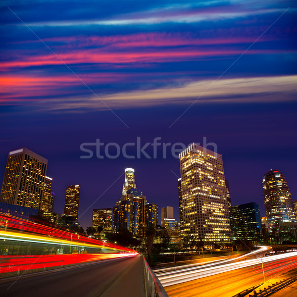 Stock photo: Downtown LA night Los Angeles sunset skyline California