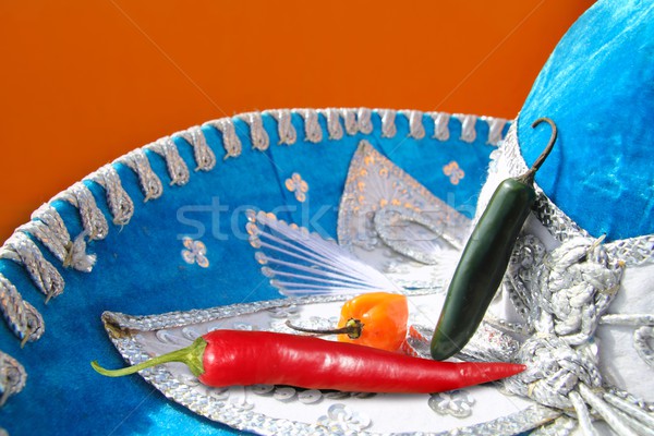 Mexican hot chili peppers habanero serrano red Stock photo © lunamarina