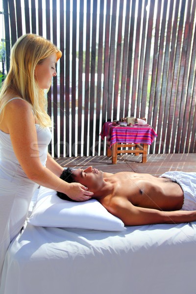 Stock photo: cranial sacral massage theraphy in Jungle cabin