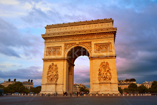 凱旋門 巴黎 拱 勝利 日落 法國 商業照片 © lunamarina