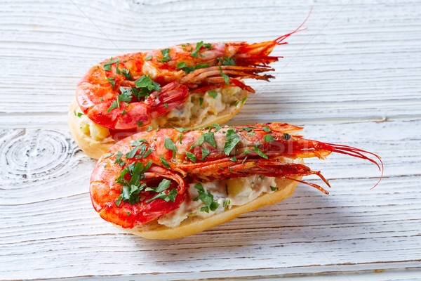Shrimp pinchos with seafood Spain tapas Stock photo © lunamarina