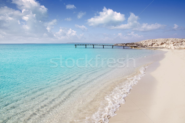 Formentera beach wood pier turquoise balearic sea Stock photo © lunamarina