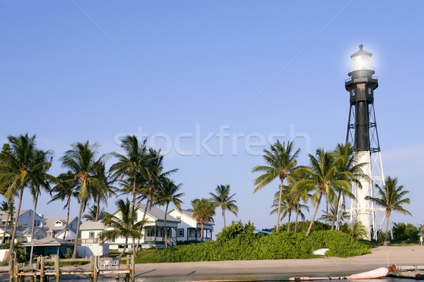 Stock photo: Florida Pompano Beach Lighthouse palm trees