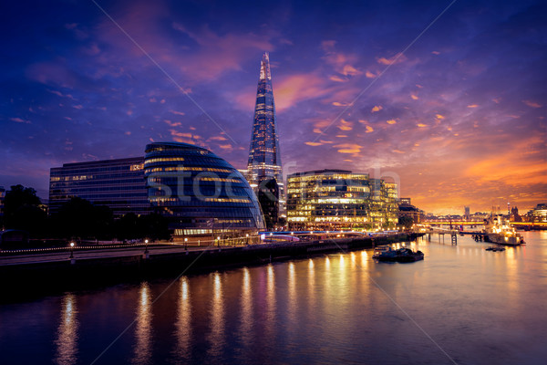 London skyline sunset City Hall and Shard Stock photo © lunamarina