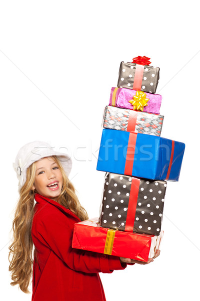 [[stock_photo]]: Kid · fille · beaucoup · cadeaux