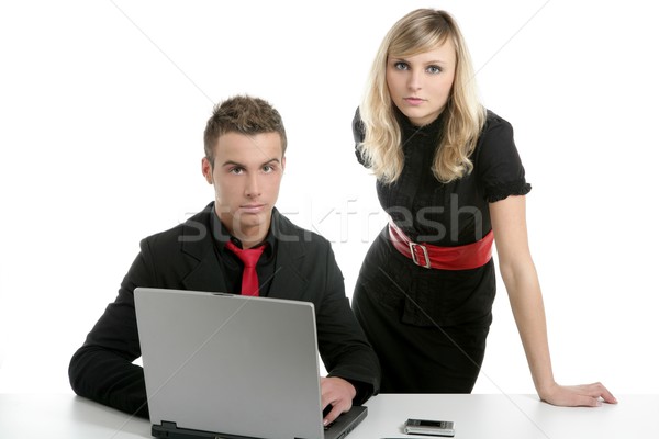 Jovem negócio casal laptop isolado branco Foto stock © lunamarina
