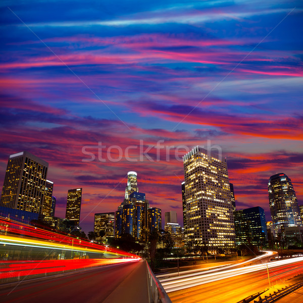 Stockfoto: Centrum · la · nacht · Los · Angeles · zonsondergang · skyline