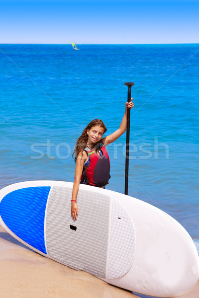 Kid surf surfer ragazza fila spiaggia Foto d'archivio © lunamarina