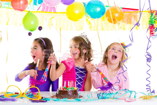 children kid in birthday party dancing happy laughing Stock photo © lunamarina
