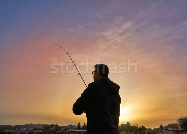 Horgász rúd halászat mediterrán tenger víz Stock fotó © lunamarina