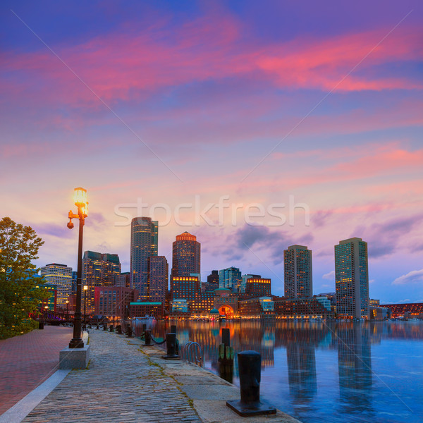 Stock photo: Boston sunset skyline at Fan Pier Massachusetts