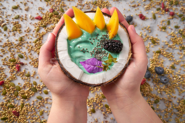 Spirulina bowl smoothie in coconut blackberry mango Stock photo © lunamarina